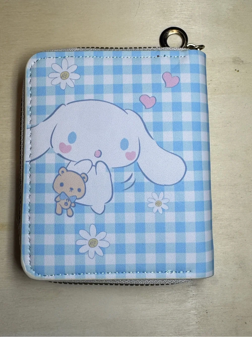 Cinnamoroll Blue Gingham Zip Wallet with Teddy NWT